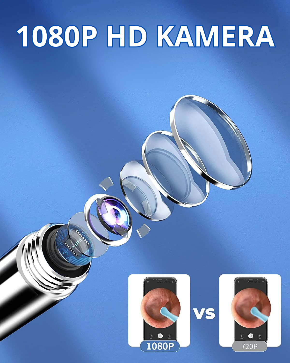 Ørevoks-fjerner med 1080P HD-kamera